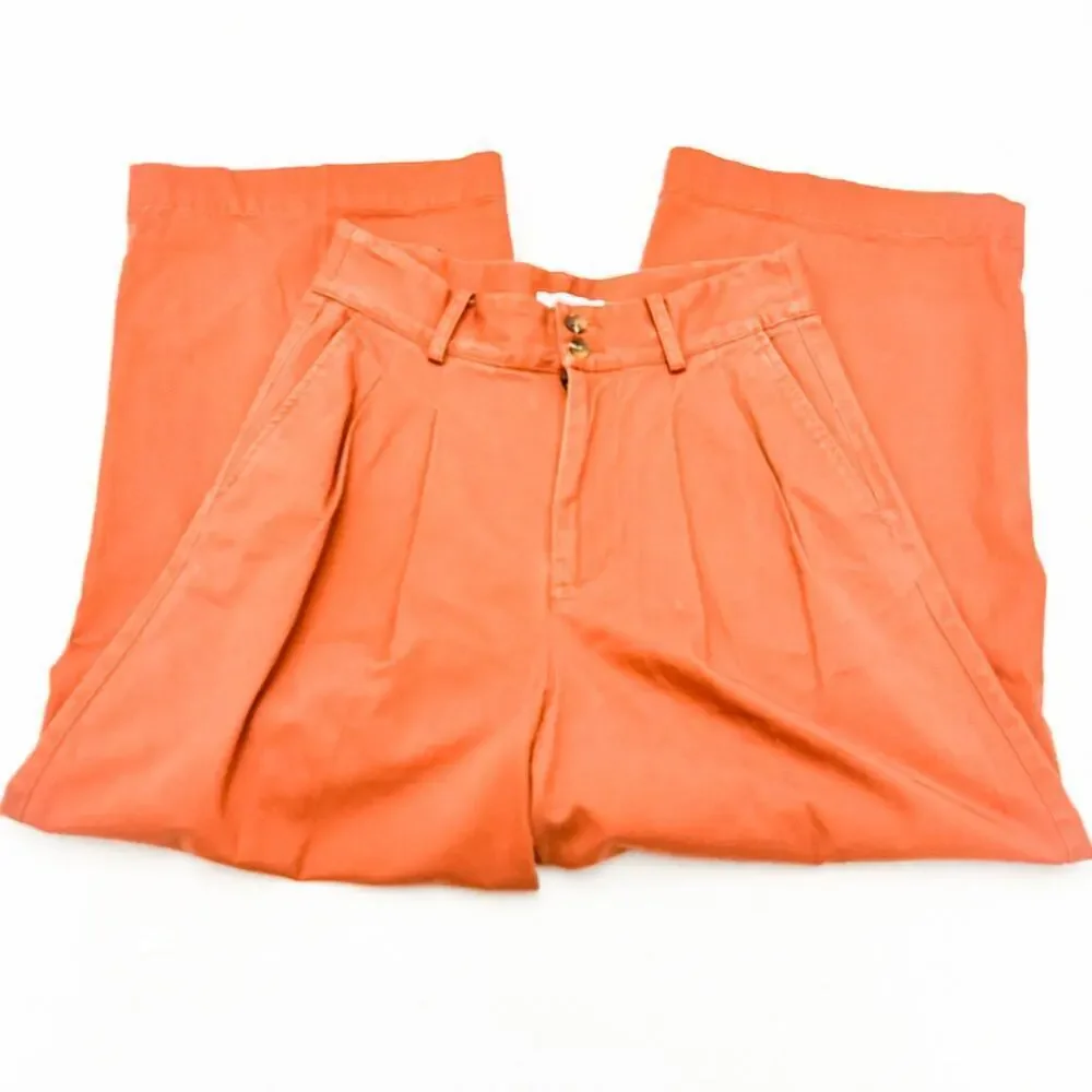 Madewell Orange Wide Leg Pleated Color Jean Denim Front Slack Pants Size 2 - Picture 4 of 8